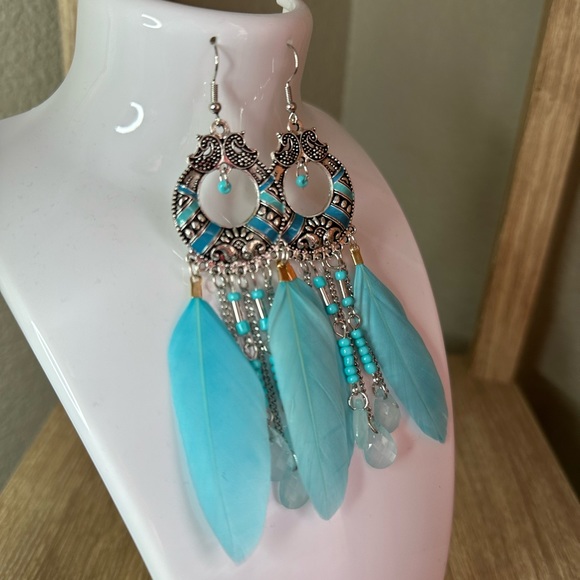 Feather Earrings Boho Sheek - Picture 2 of 6